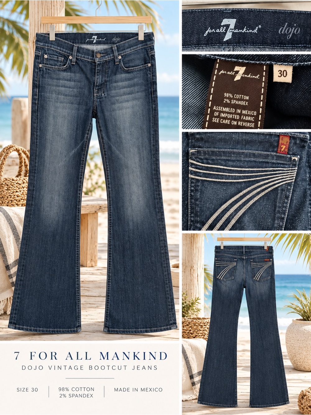 7 For All Mankind Dojo Vintage Bootcut Jeans - Dark Blue Wash